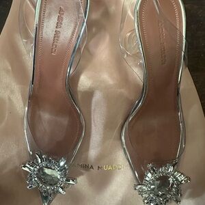 Amina Muaddi Clear Crystal Slingback Pumps - PRISTINE CONDITION, NEVER WORN